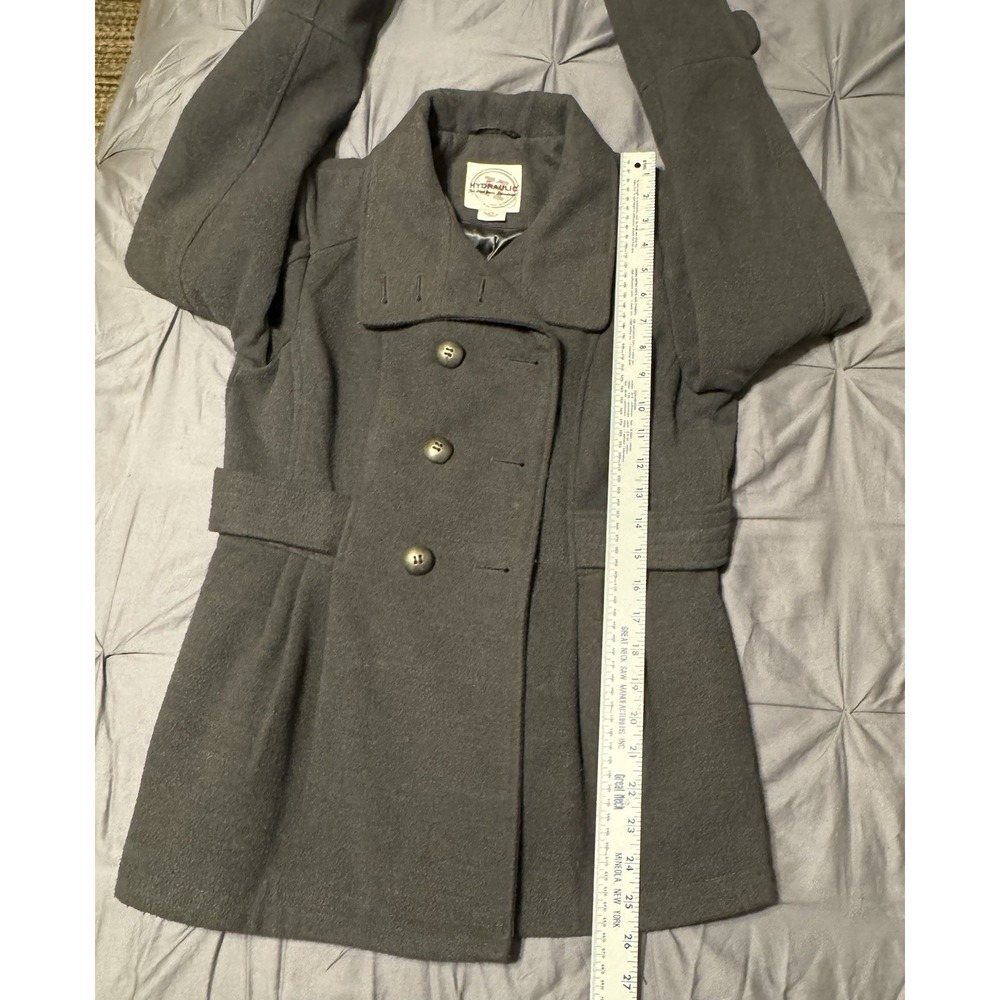 VTG Y2K Hydraulic Jeans Women's M Gray Double Breasted Pea Coat Belted Lined - Picture 11 of 12
